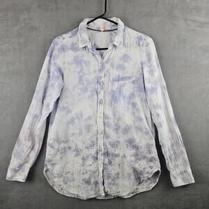 Pilcro Anthropologie the Cate Tie Dye Embroidered Button Down Blouse Shirt Sz S